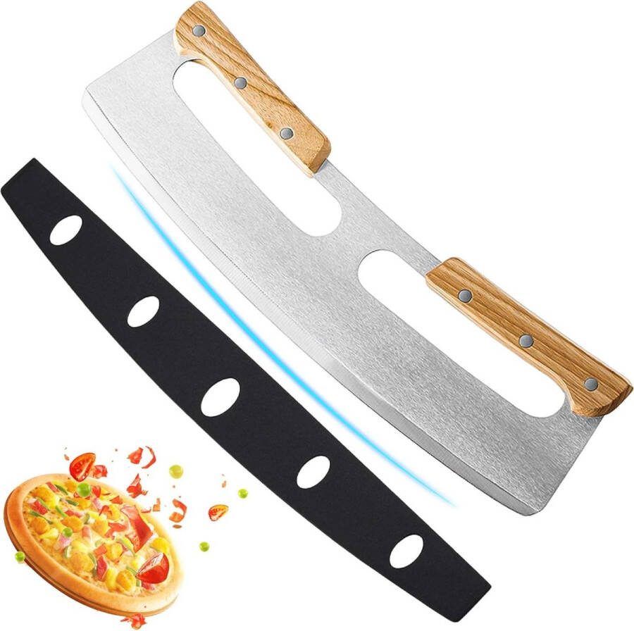 Pizza weegmes roestvrij staal 35 cm houten handvat beschermhoes snel snijden pizzasnijder