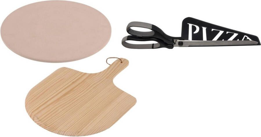 Trendo Pizzabak set pizzasteen 33 cm met houten schep Met zwarte pizzaschaar 30cm BBQ oven