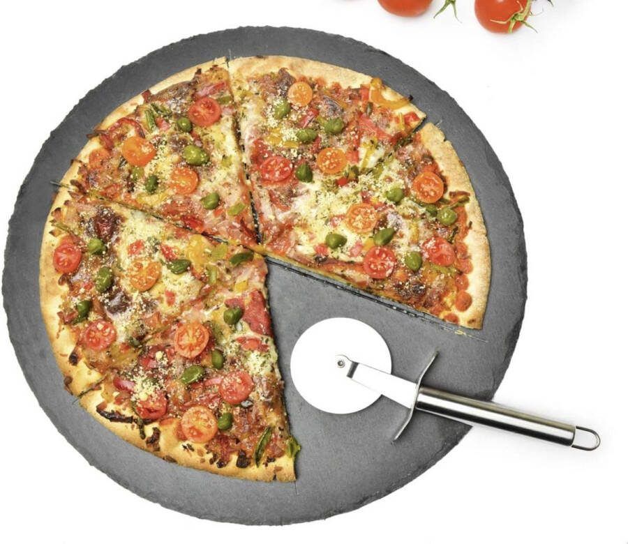 Pizzabord Set ø36cm van leisteen met pizzasnijder pizzasnijplank pizzaplank