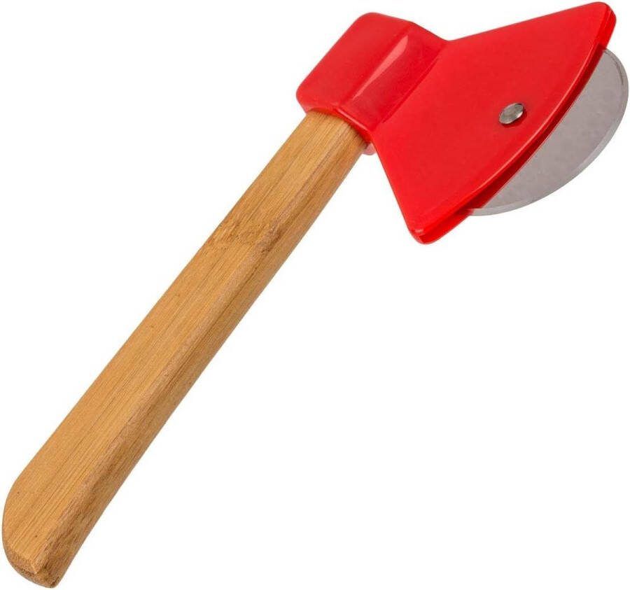Pizzacutter bijl bamboe en roestvrij staal 18 cm keukengerei snijgereedschap pizzasnijder