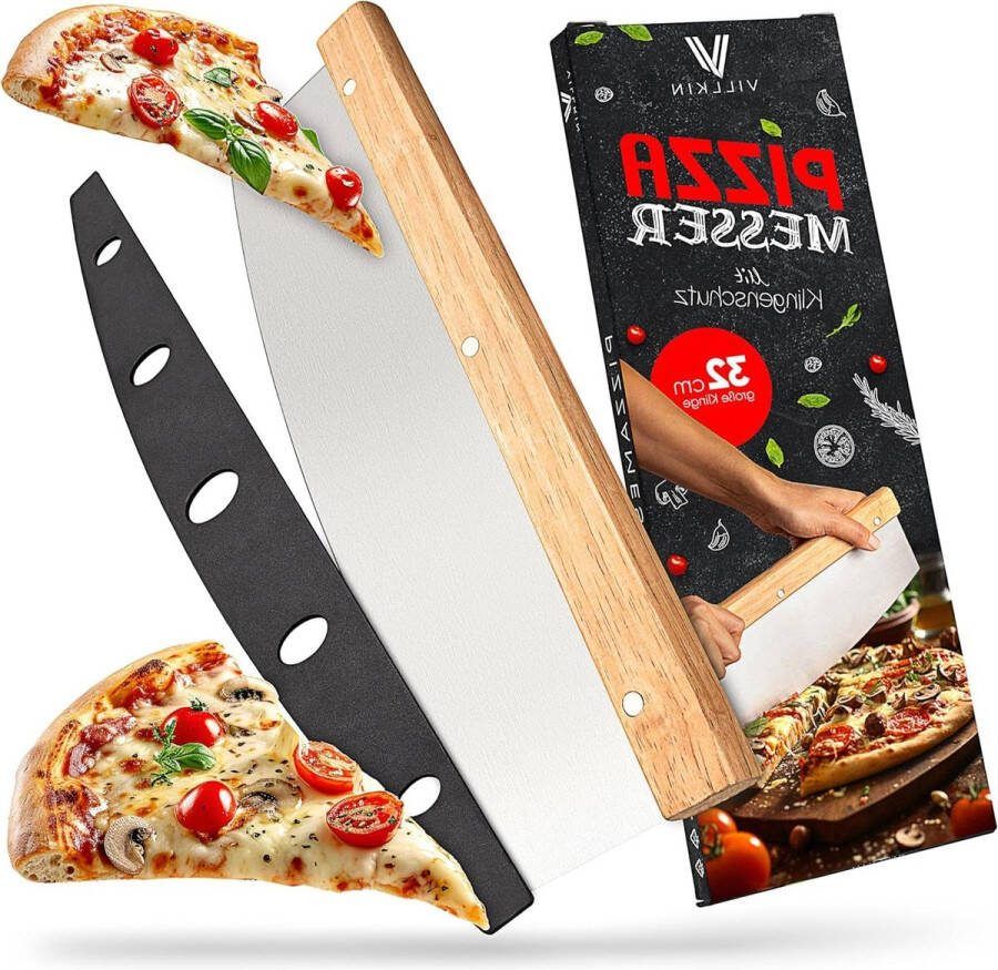 Pizzames met houten handvat 32 cm lemmet roestvrij staal effectief snijgerei voor pizza's pizzasnijder