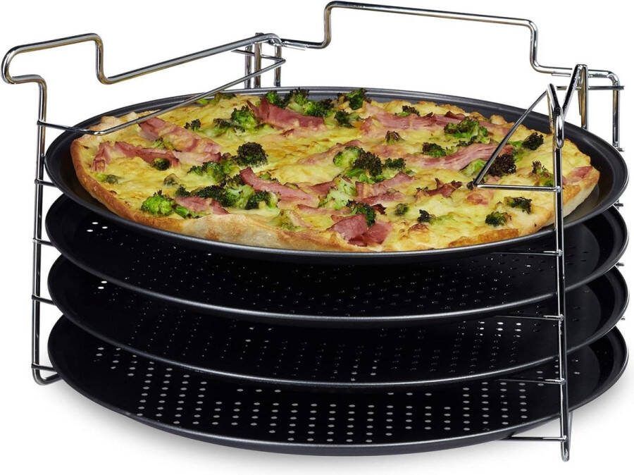 Pizzaplaat met standaard set van 4 Bakplaat pizza 270°C antiaanbaklaag 20 x 32 x 32 cm Antraciet