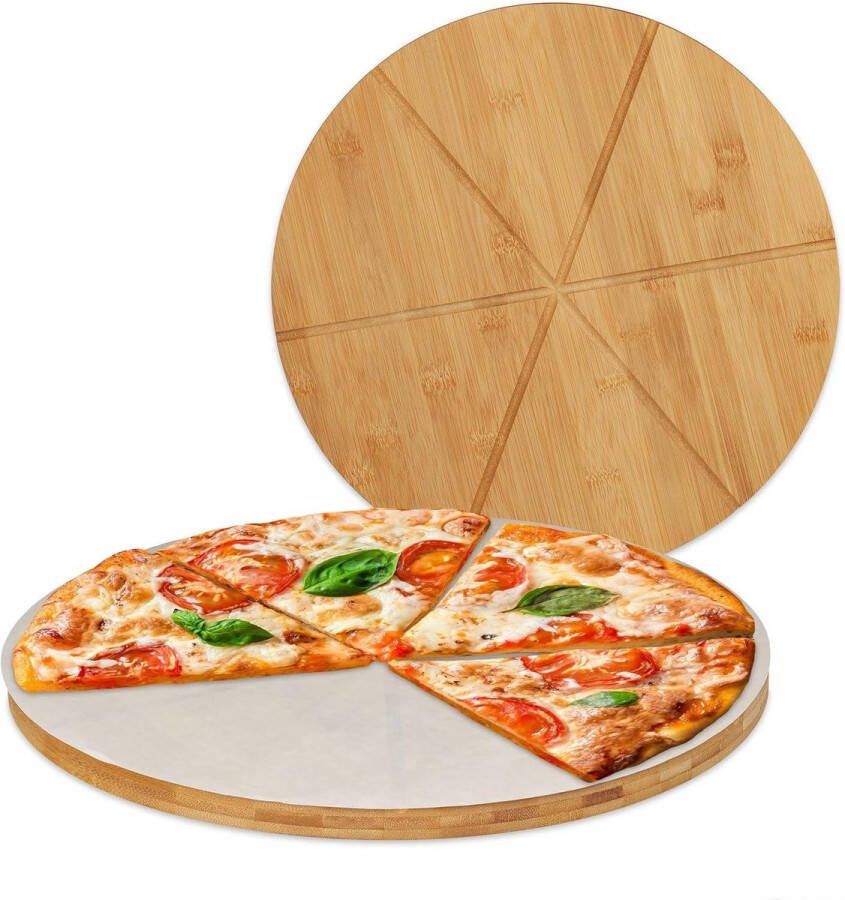 Pizzaplank bamboe set van 2 Rond pizzabord Ø 33 cm Inclusief bakpapier Pizza serveerplank met groeven Natuurlijke uitstraling