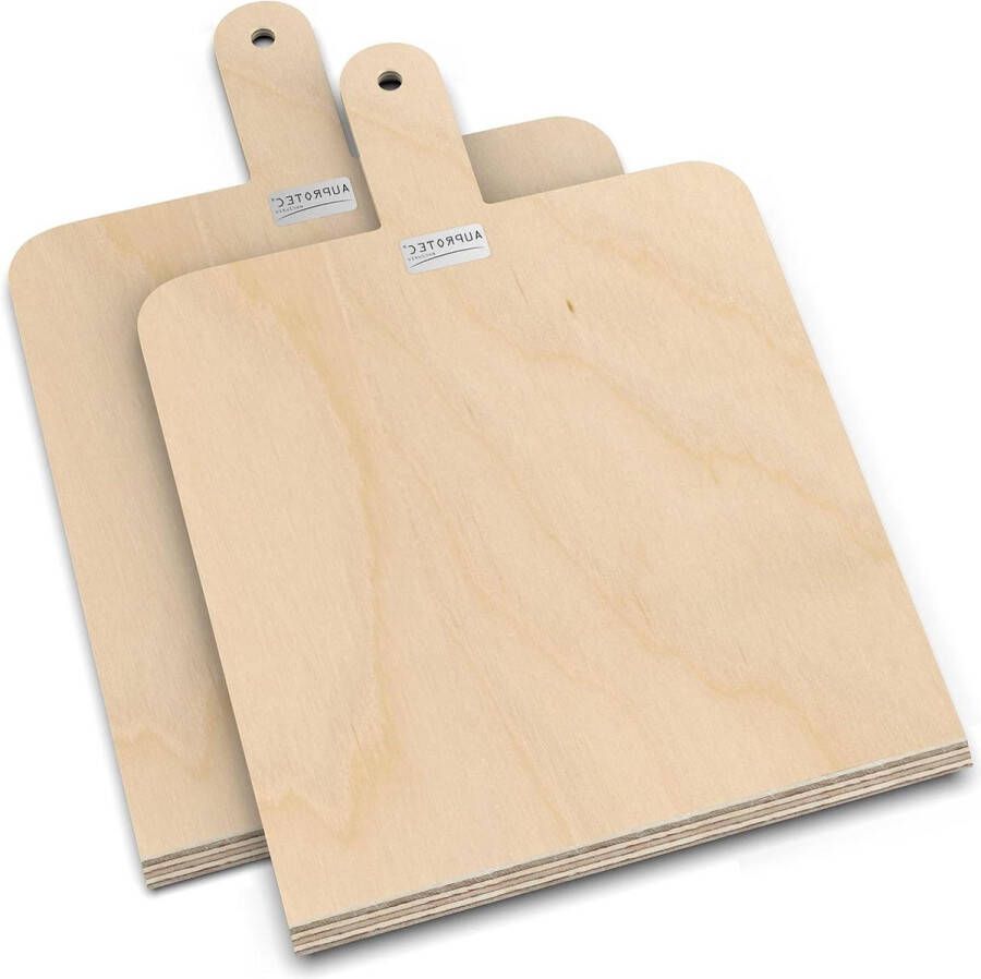 Pizzaplank hout pizzaschep pizzabet berk geslepen model Danny set van 2 maat M 26 x 26 cm kwaliteit AUPROTEC