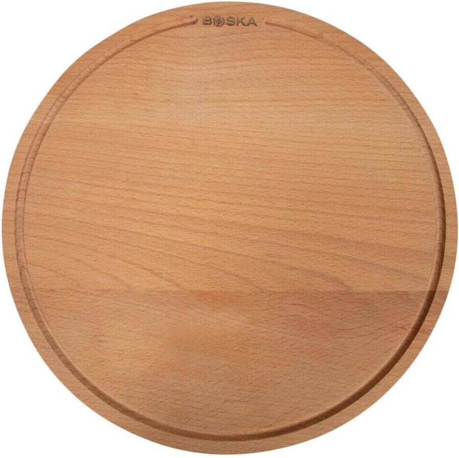 Pizzaplank L Serveerplank Diameter 34 cm Beukenhout met Sapgleuf voor Ontbijt Lunch en Diner Rond