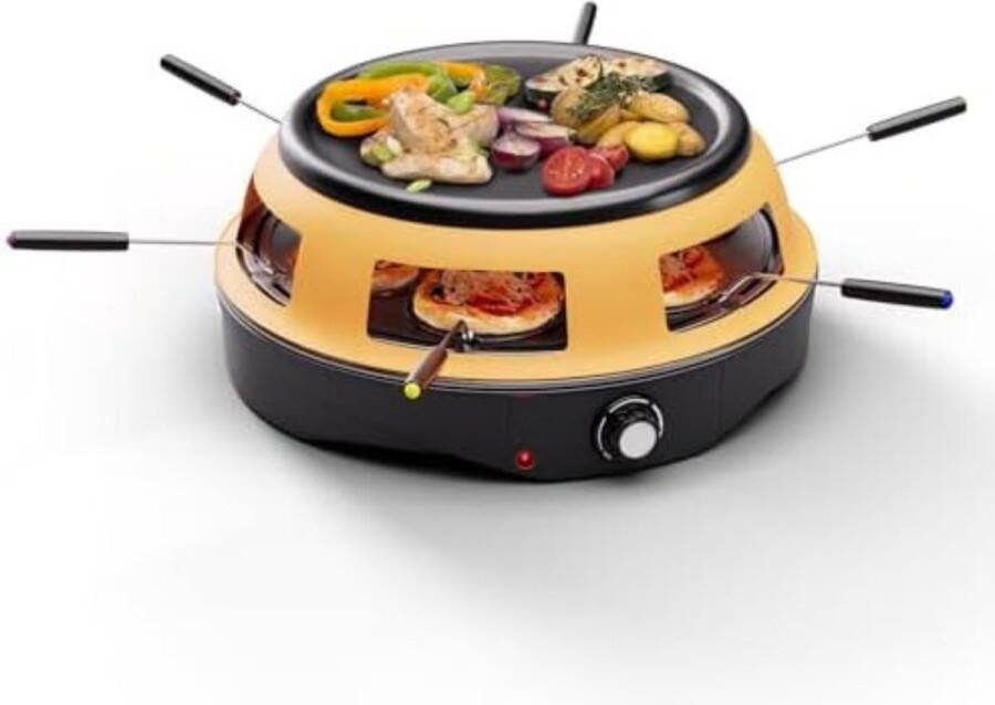 Pizzarette Pizarette 6 Personen Pizarette Gourmet 3-in-1 raclettetafelgrill met stenen plaat en pizzaoven raclettegrill voor 6 personen racletteapparaat met 6 raclettepannetjes 4 5 kg