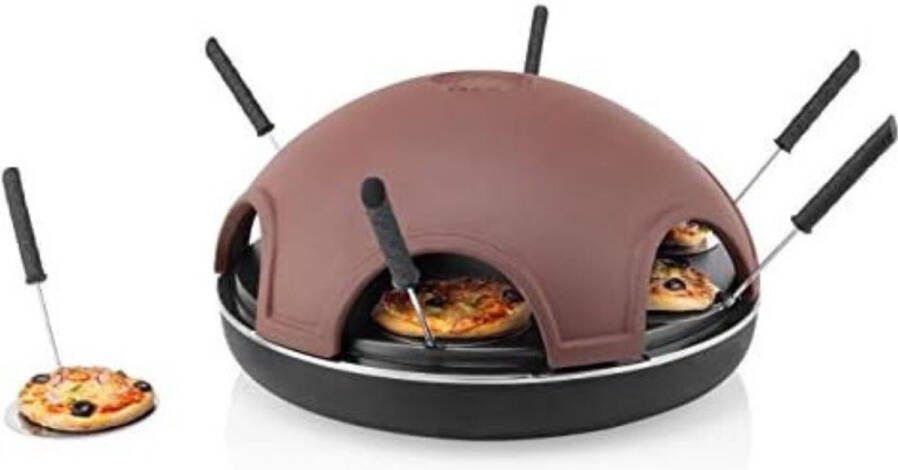 Pizzarette Pizarette 6 Personen Pizarette Gourmet Handgemaakte Terracotta koepel – Incl. pizza-koekjesvorm Bruin