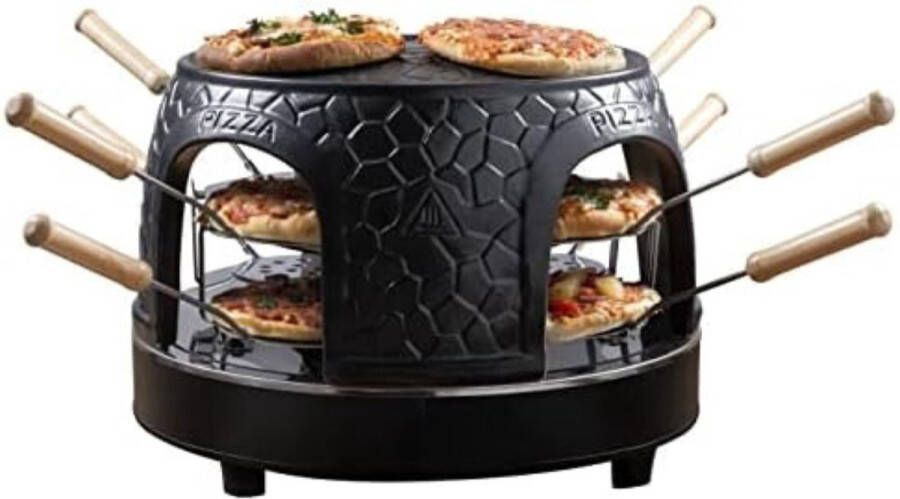 Pizzarette Pizarette 8 Personen Pizarette Gourmet Pizzamaker voor kleine pizza's (Ø 10 cm) met keramische koepel ca. 12-15 minuten baktijd 1150 Watt zwart