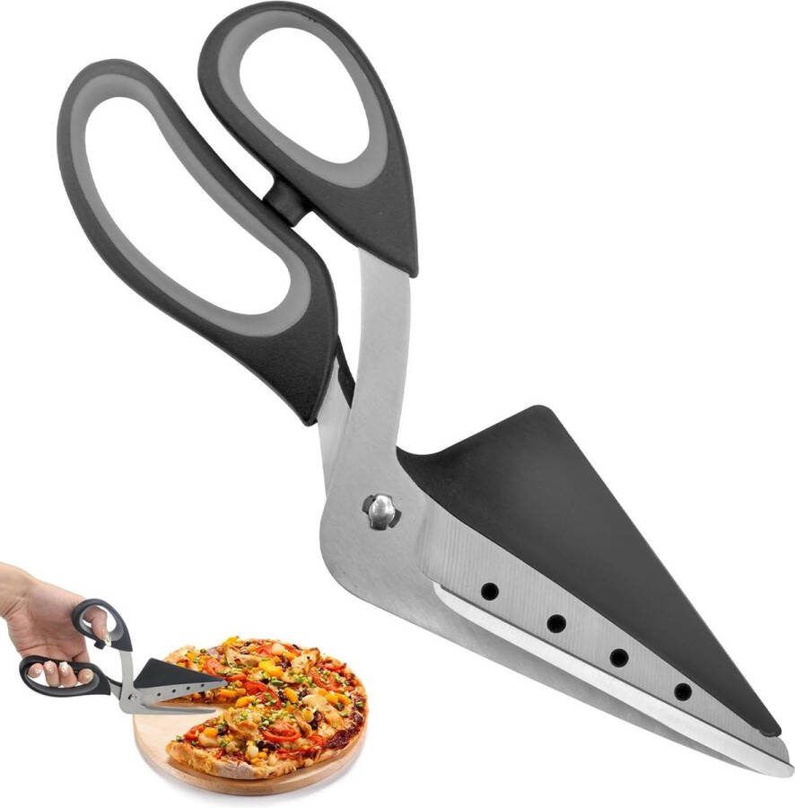 Pizzaschaar met schep van levensmiddelenkwaliteit scherp roestvrijstalen lemmet zachte grip multifunctionele keukenschaar pizzasnijder
