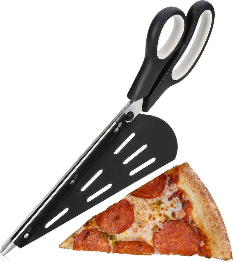 Pizzaschaar met serveerblad pizzasnijder met roestvrijstalen messen en geïntegreerde pizzaschep