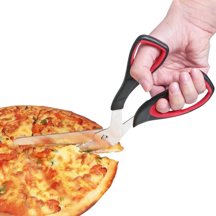 Pizzaschaar pizzasnijder met scherp roestvrijstalen lemmet in levensmiddelenkwaliteit en handgreep met zachte grip multifunctionele keukenschaar 27 cm zwart rood