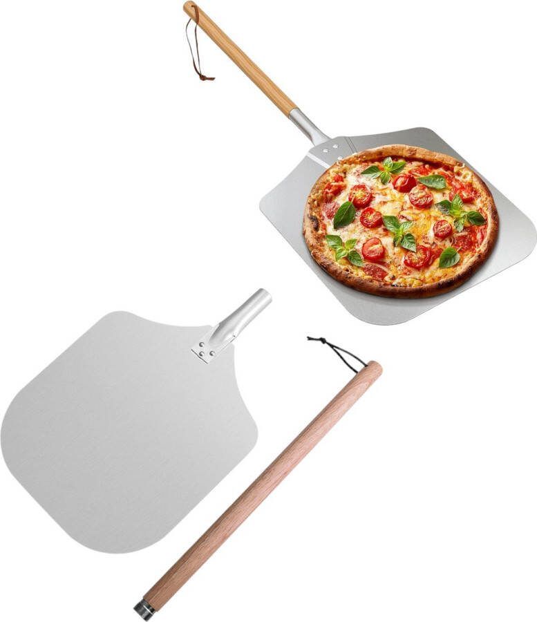 Pizzaschep 12-inch bakoverdracht pizzaschep zilver afneembaar houten handvat 30*35cm schepkop ideaal voor pizza bakken buiten of thuis