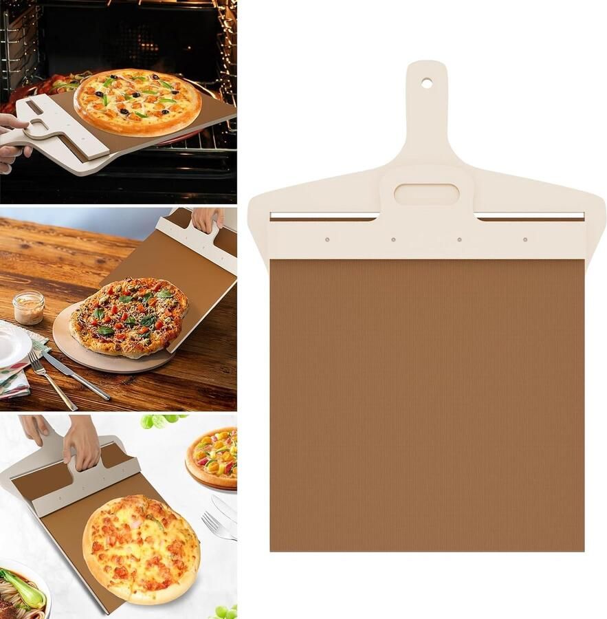 Pizzaschep 48 x 28 cm Uitschuifbare pizzaschep voor pizza Perfect Transfers Pizzaschep met antiaanbaklaag Pizzaspatel Peddel voor binnen- en buitenovens