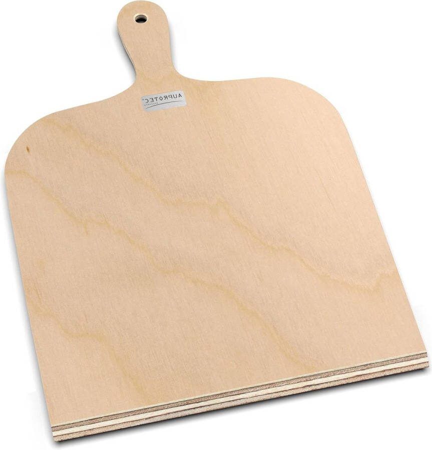 Pizzaschep hout pizzabord berkengeschuurd model Yves Maat M 26 x 26 cm AU-PSY met zoekwoord toevoeging: keukenaccessoires Pizzaschep