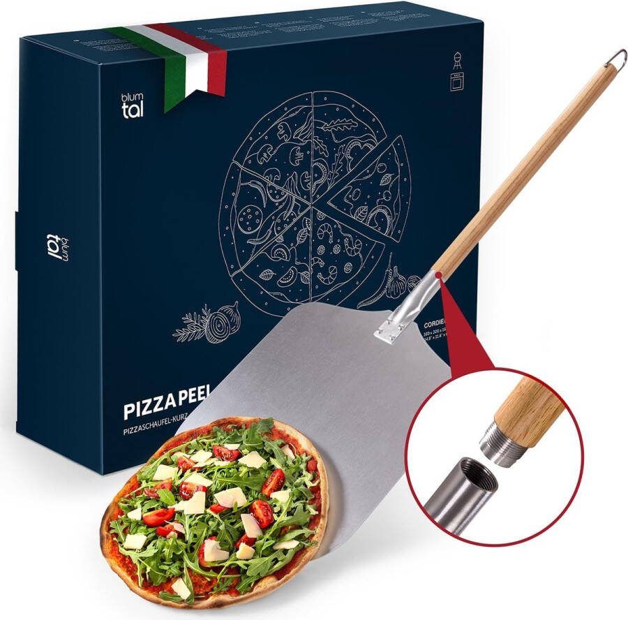 Pizzaschep met groot oppervlak en afneembare handgreep 30 5 cm x 30 5 cm pizzaschep aluminium afneembare handgreep van hout 85 cm