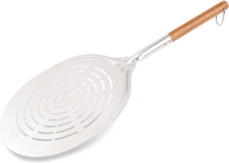Pizzaschep nr. 2 – aluminium pizzaschep geperforeerd met houten handvat – pizzabakken zoals bij Italië