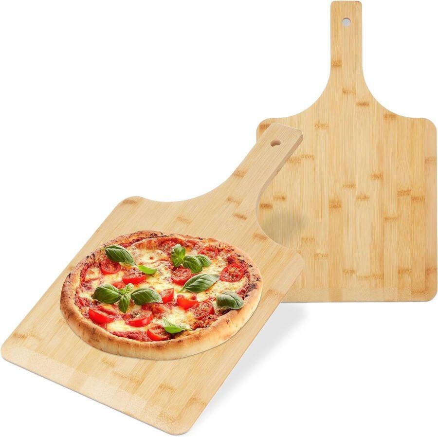 Pizzaschep set van 2 Pizzaspatel 50 x 30 cm Afgeronde hoeken Korte steel Broodschep Bamboe natuur