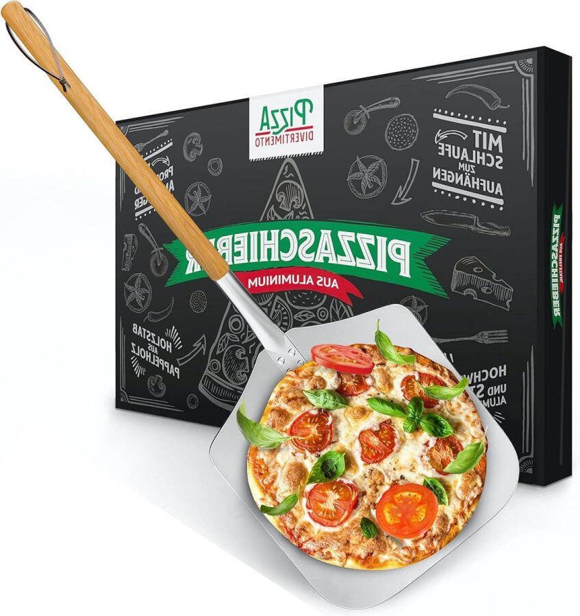 Pizzaschep van roestvrij aluminium met praktisch en stevig schroefdraad afgeronde hoeken 83 cm voor pizza oven en bbq