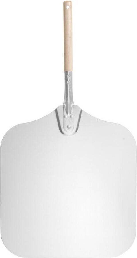 Pizzaschep vierkant met korte steel pizzaduwer houten handvat 760x405mm aluminium