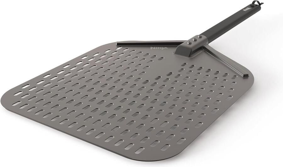 Pizzaschep voor buitenovens uit de serie OO101UK licht geperforeerde roestbestendige pizzaschep voor 12 inch pizza's zwart