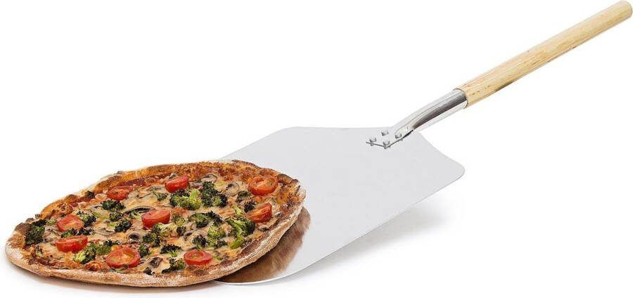 Pizzaschep XL rechthoekig Metaal voor oven Ook als broodschep HBD 3x305x79 cm Aluminium en hout grijs
