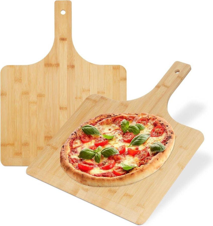 Pizzaschep XXL bamboe set van 2 rechthoekige pizzaspatel 50 x 38 cm afgeronde hoeken broodschep natuur