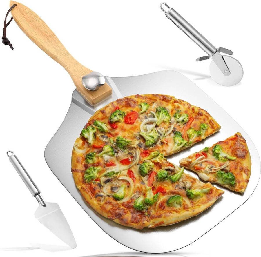 Pizzaschil 30 x 30 cm met schop en snijder lang handvat opvouwbaar houten handvat voor binnen en buiten pizzaoven gemakkelijke opslag pizzapeddel