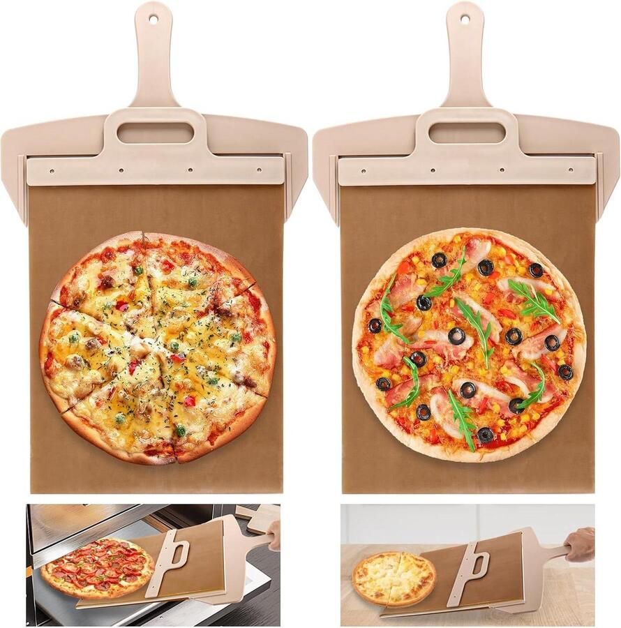 Pizzaslider 58 x 30 cm Pizzaschep met handvat Pala Pizza Scorrevole Pizzalider schuif Houtkleur Pizza overbrengen Pizzaschep