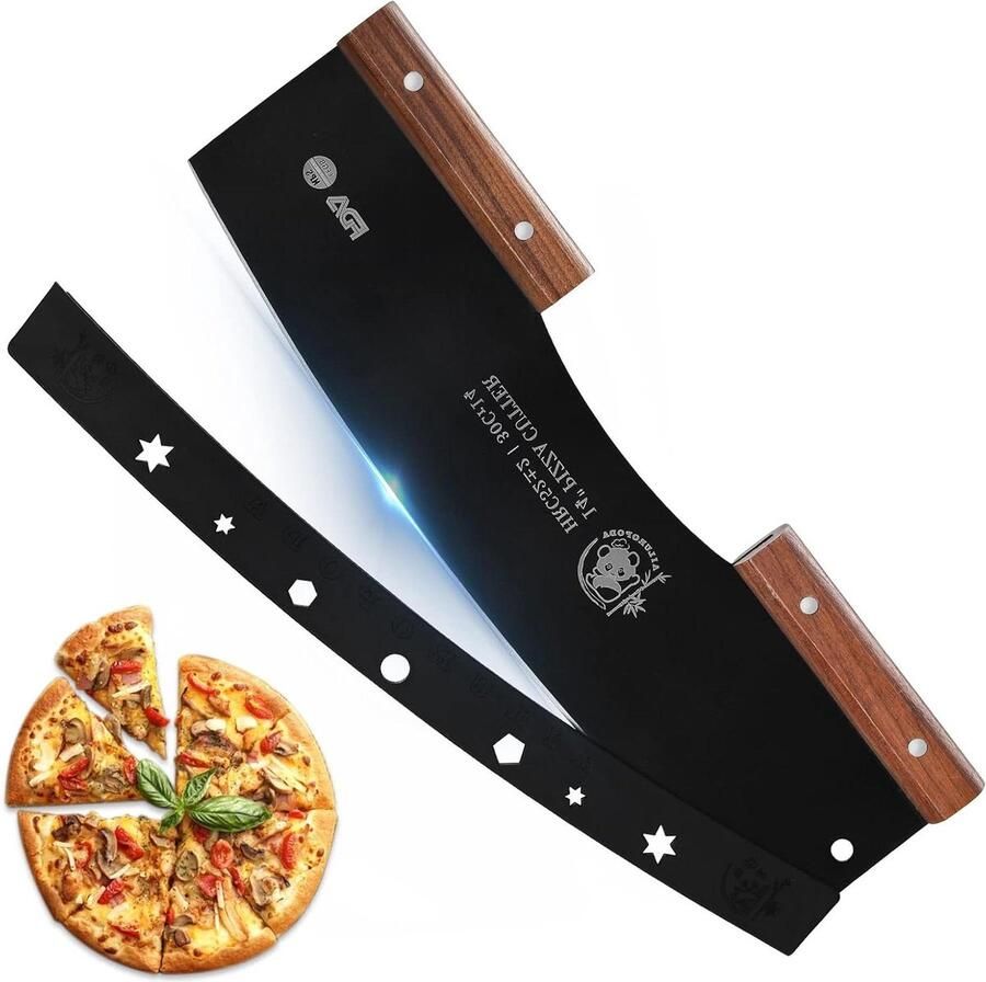 Pizzasnijder 30Cr14 roestvrij staal comfortabele greep notenboom beschermende afdekking zwart pizzasnijder