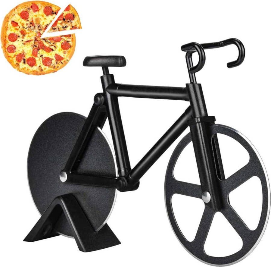 Pizzasnijder fiets roestvrij staal anti-aanbaklaag houder huis en keuken 18 cm zwart pizzasnijder