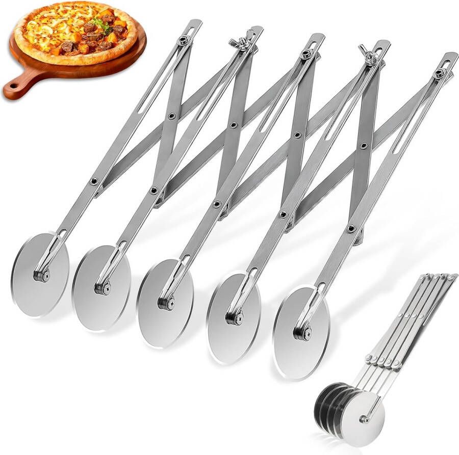 Pizzasnijder met 5 wielen Pizzaroller Verstelbaar pizzames Meer ronde pizzasnijder Roestvrijstalen pizzasnijder Pizzaroller Cirkelzaag Taartverdeelblad Taart voor pizza Taartdeeg