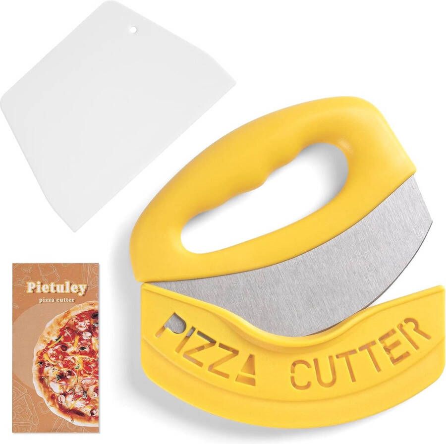 Pizzasnijder Met Deksel En Deegschraper Handige Pizzaroller Roestvrij Staal Pizza Snijder Pizzasnijwiel Van Keuken Gereedschap Deegsnijder Pizza Oven Accessory Pizza Cutter (geel)