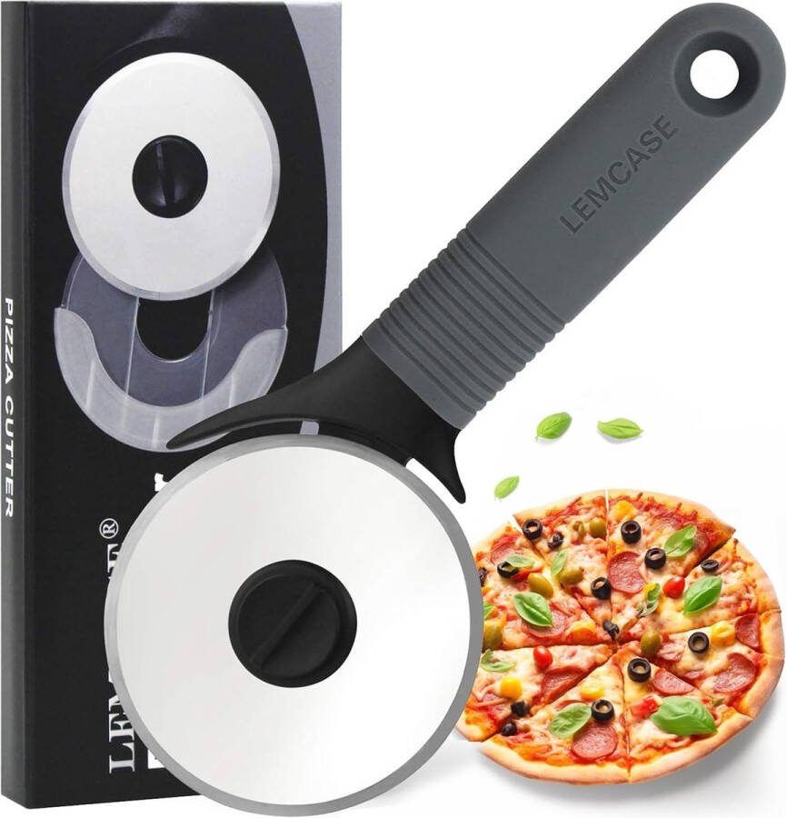 Pizzasnijder pizzasnijder roller van siliconen handvat en roestvrijstalen wielen met beschermhoes grijs