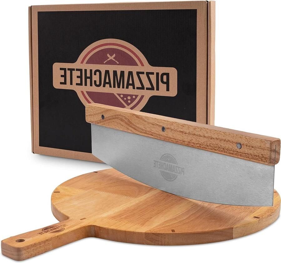 Pizzasnijder plank set weegmes pizzasnijplank accessoires roestvrij staal houten handvat pizzasnijder