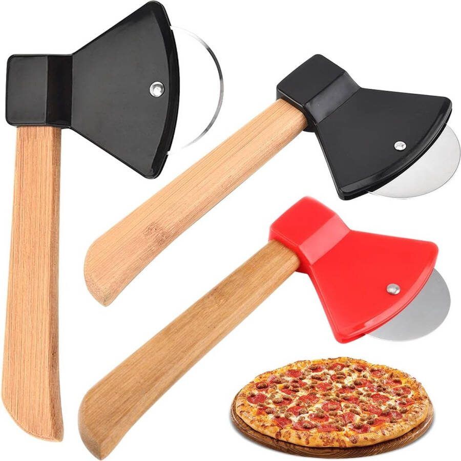 Pizzasnijder roestvrij staal 3 stuks pizzaroller grappige creatieve bijl anti-aanbaklaag pizzasnijder hoogwaardige pizzasnijder met antislip handgreep voor pizza (willekeurige kleur)
