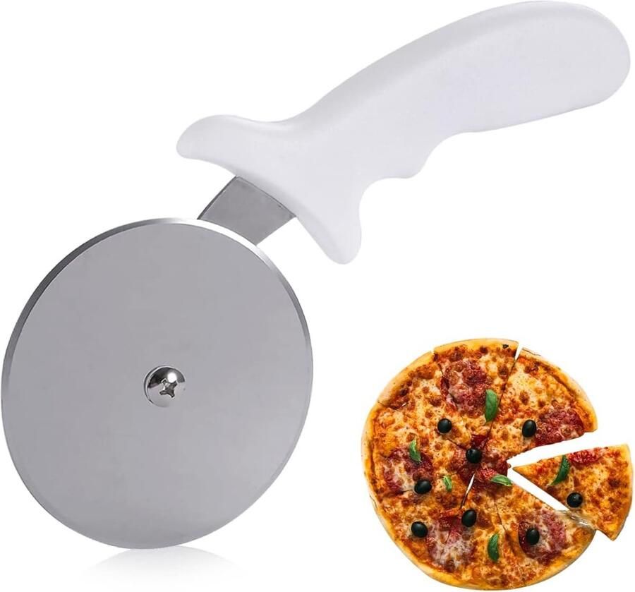 Pizzasnijder roestvrij stalen pizzasnijder pizzaroller handige pizzasnijder roprofessionele pizzasnijder met antislip handvat en vingerbescherming huiskake-gadgets (wit)