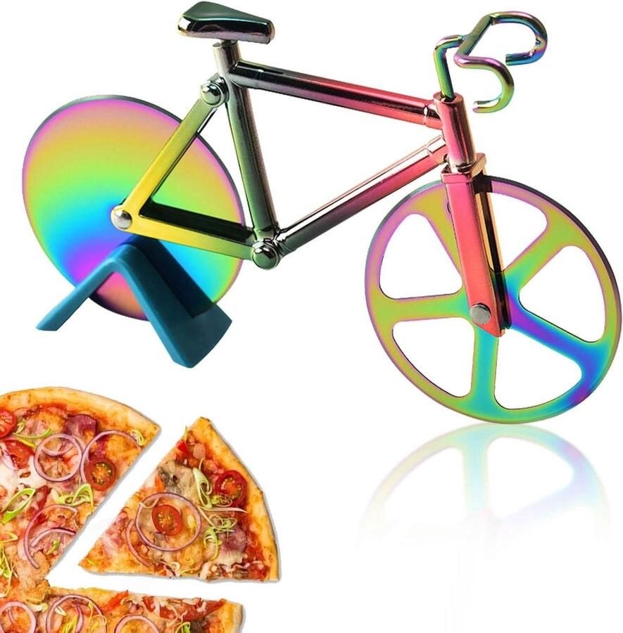 Pizzasnijder van roestvrij staal dubbele snijder anti-aanbaklaag keukenfeestjes kerstcadeau meerkleurig pizzasnijder