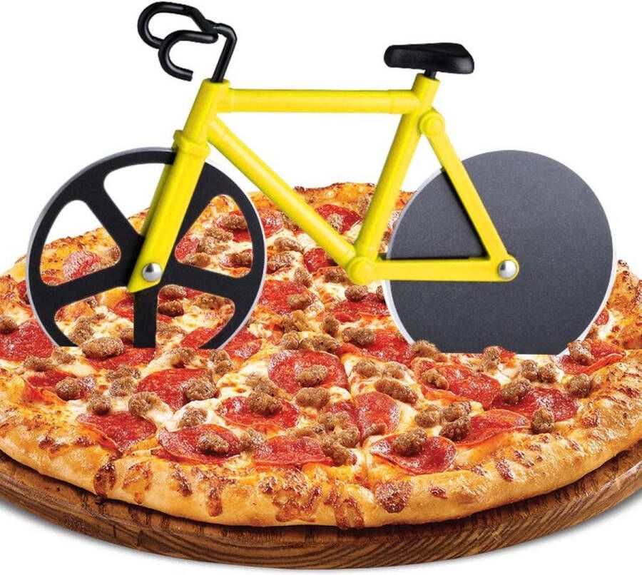 Pizzasnijder voor fietsen pizzasnijder van roestvrij staal grappige pizzaroller met antiaanbaklaag dubbele pizzasnijder met scherp snijwiel en standaard voor kerstfeestgeschenken (geel)