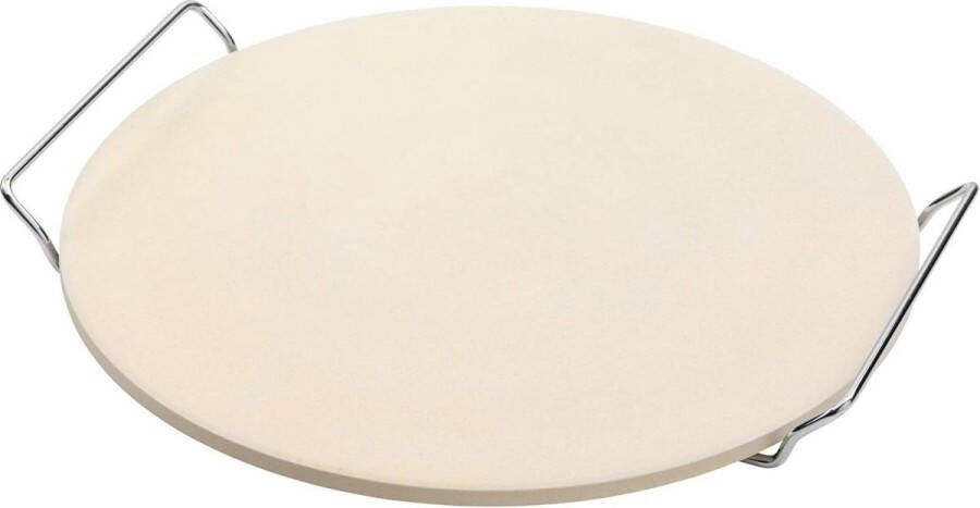 Pizzasteen 33cm met metalen houder voor krokante bodem oven en bbq