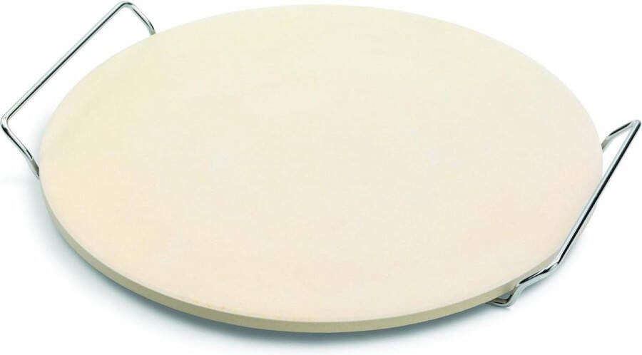 Pizzasteen Baksteen 33cm Keramiek Roestvrij Staal Natuurlijke Ronde Bakplaat voor Pizza en Brood Inclusief Roestvrijstalen Ondersteuning 5 Jaar Garantie