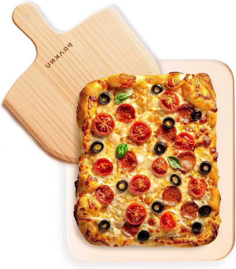 Pizzasteen incl. Pizzaschuiver voor Oven Gasgrill Krokante bodem Rechthoekige cordieriet pizzasteen tot 900°C Hittebestendig pizza stone