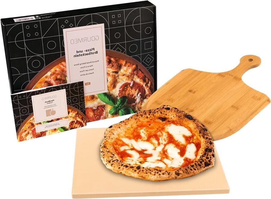 Pizzasteen Kit met Bamboe Houten Peddelen 38x30cm Cordieriet Pizzastenen voor Oven & BBQ Gelijkmatige Warmteverdeling Gemakkelijk schoon te maken. pizza stone