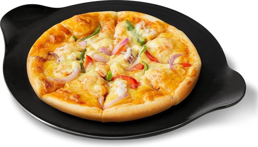 Pizzasteen met 2 handgrepen gemaakt van 100% natuurlijk cordieriet keramiek veilig tot 900 °C perfect voor pizza en alles wat je maar wilt geschikt voor oven grill roker (zwart)