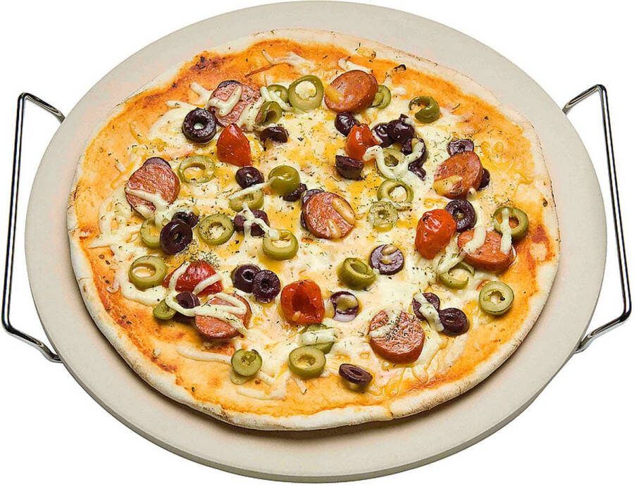 Pizzasteen met serveerrek (33 cm)