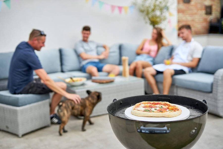 Pizzasteen Pizzaovensteen met Houten Pizzaschepplank Duurzaam dik en echt hout rond gemakkelijk te hanteren Bakken grillen en serveren voor taarten gebak cakes brood pizza