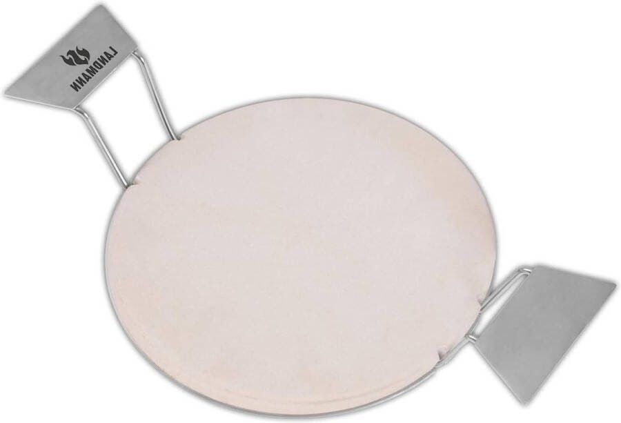 Pizzasteen set 2-delig Pizzasteen Ø 305 cm + roestvrij stalen inzetstuk Bereiding van pizza flambée brood Geschikt voor grillroostersysteem Modulus [Cordierie]