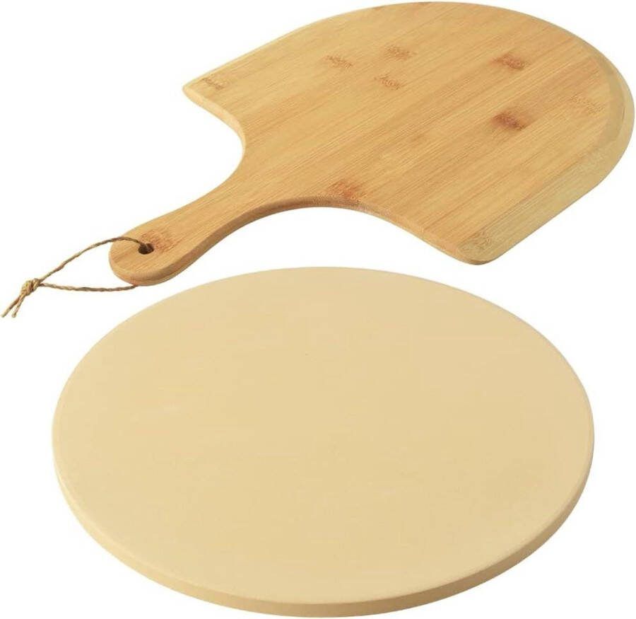 Pizzasteen Set Heavy Duty Ronde Cordieriet Baksteen voor Brood Pizza Thermische Shockbestendig Bamboe Pizza Peel Paddle 30 cm Diameter