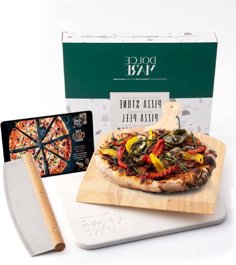 Pizzasteen set houten pizzaslede pizzasnijder baksteen cordieriet oven grill knapperige pizza Italiaan broodbaksteen hoogwaardig