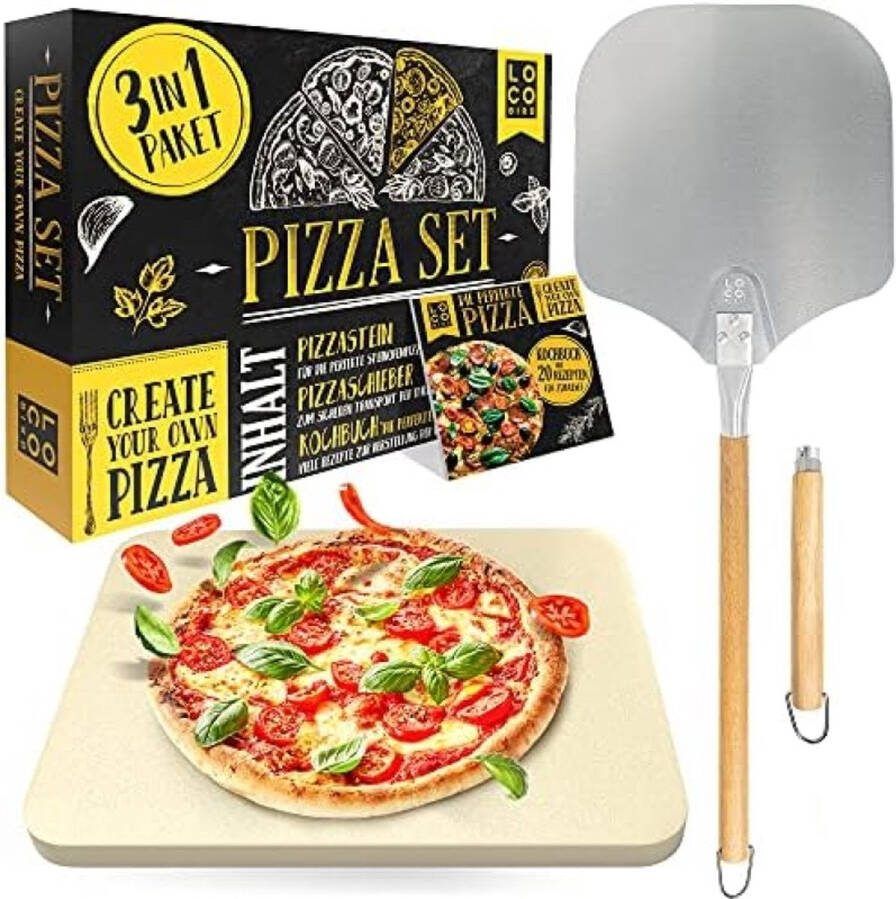 Pizzasteen Set met Pizzaschuiver en Receptenboek