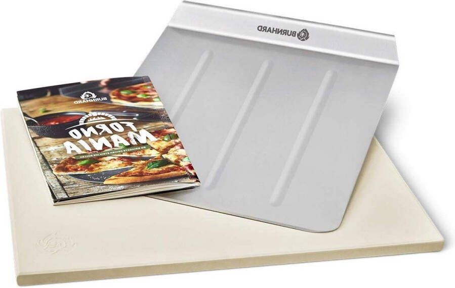 Pizzasteen van cordieriet 38 x 30 x 15 cm rechthoekig voor oven gas grill & houtskoolgrill incl. pizzaschep